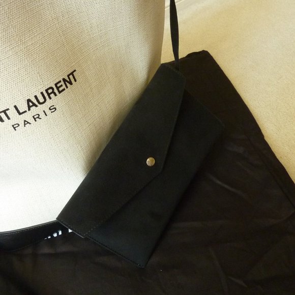 SAINT LAURENT 'Teddy' Medium Canvas/Leather Drawstring Shopping Tote Bag (NEW) - Picture 8 of 15